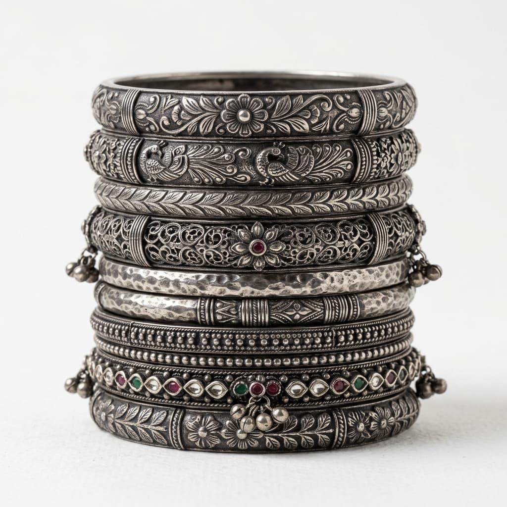 Premium Oxidised Bangle Set 3