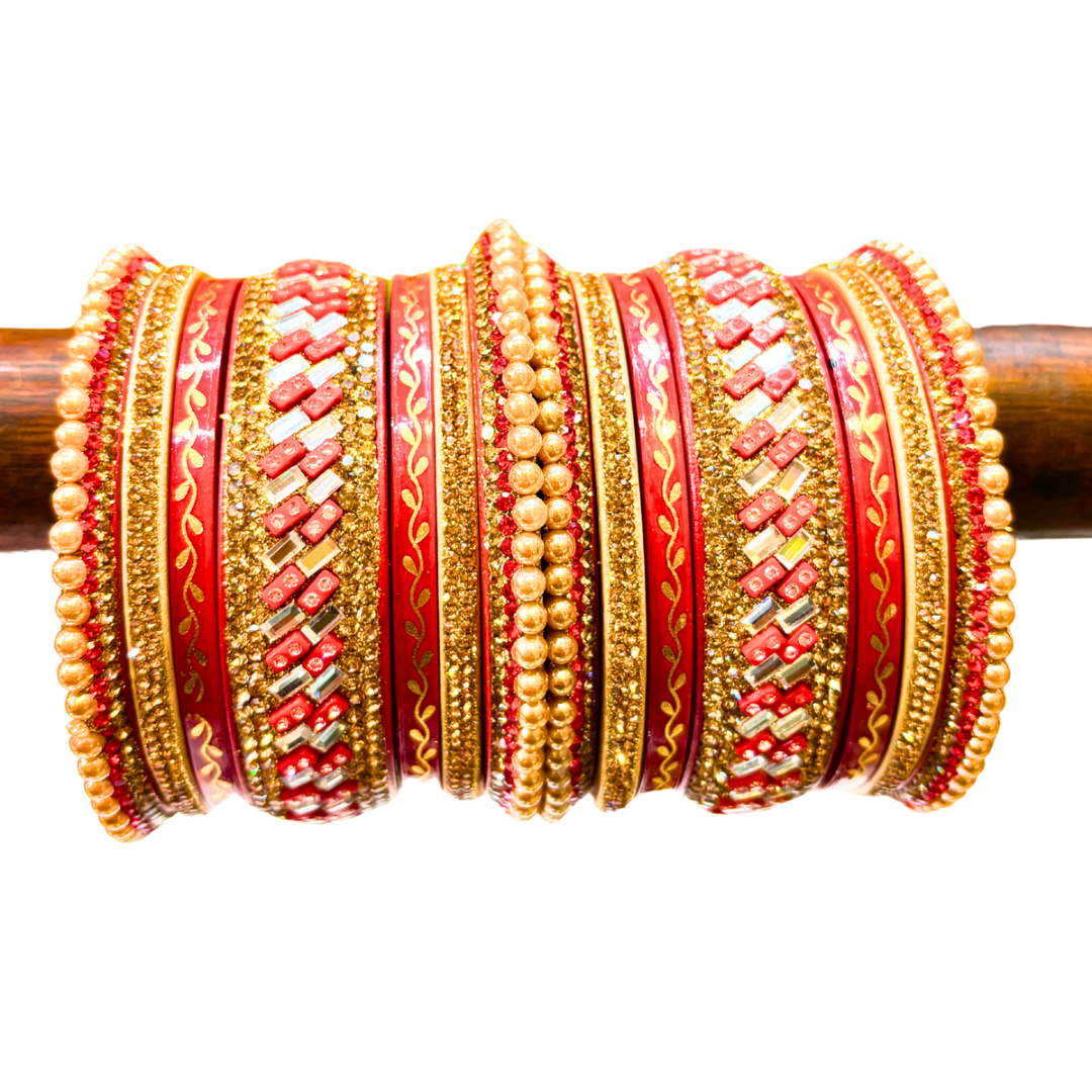 Wedding Bangles set red colour 6 line kada